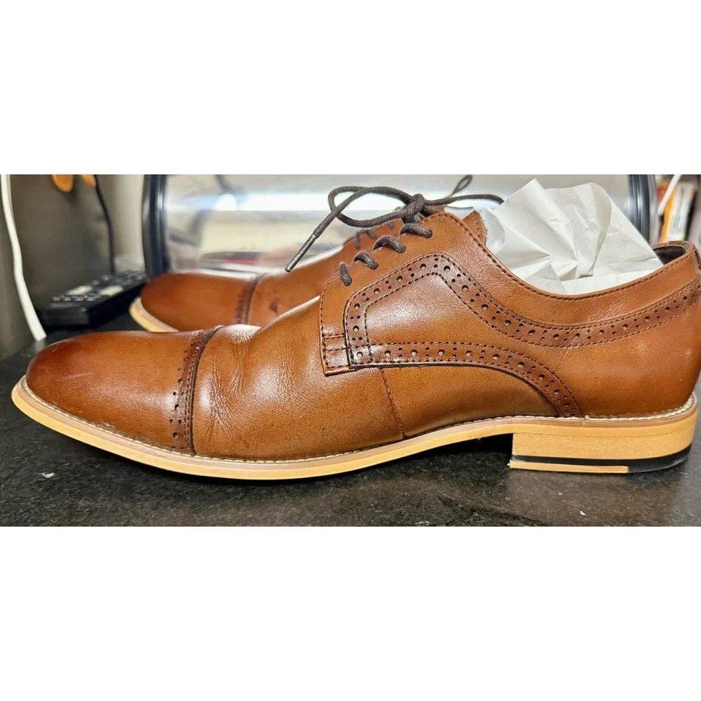 STACY ADAMS Dickinson Oxford Cap Toe - Brown Leather Dress Shoes Men's Size 12
